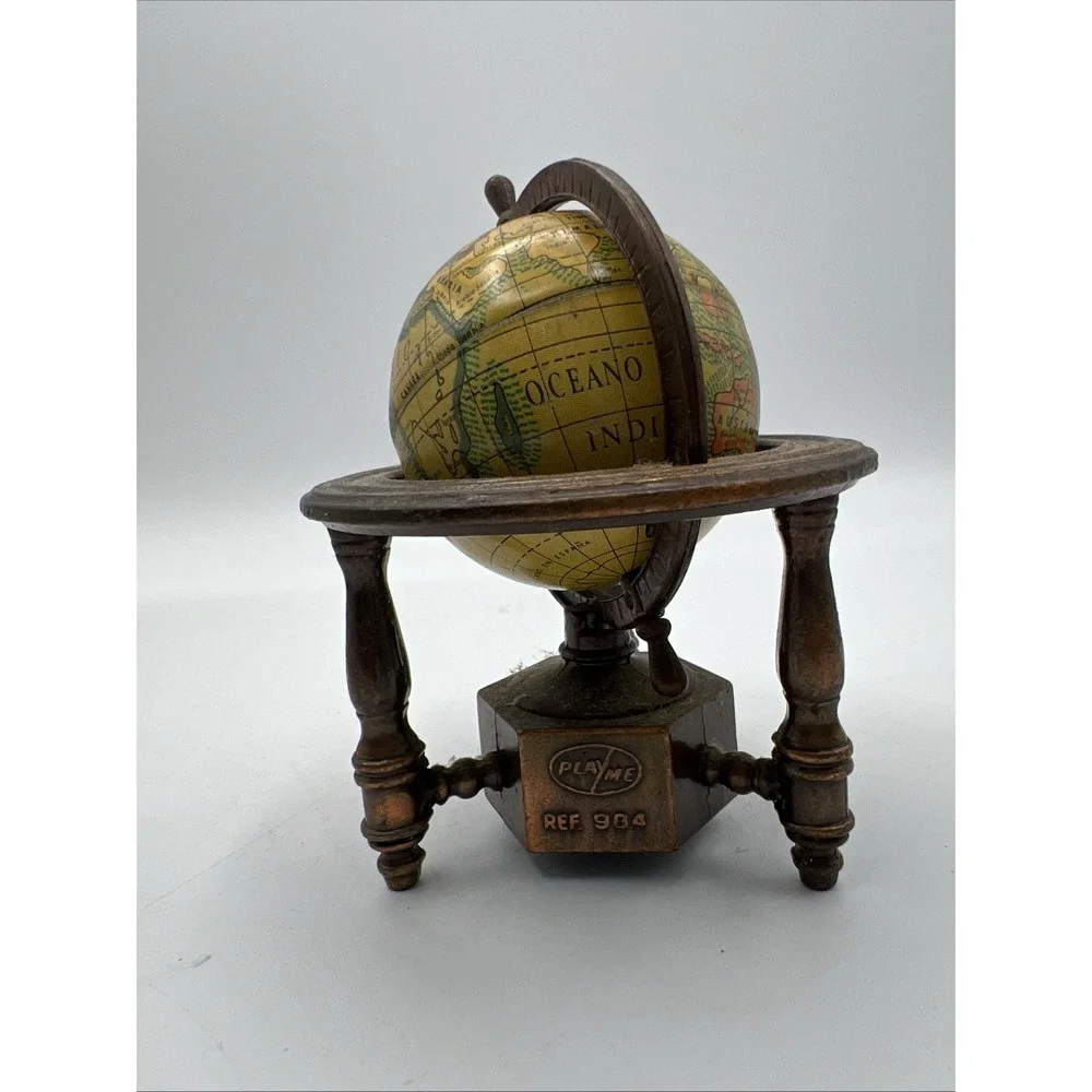 Vintage Die-Cast Pencil Sharpener Antique‎ Globe Articulates Spinning